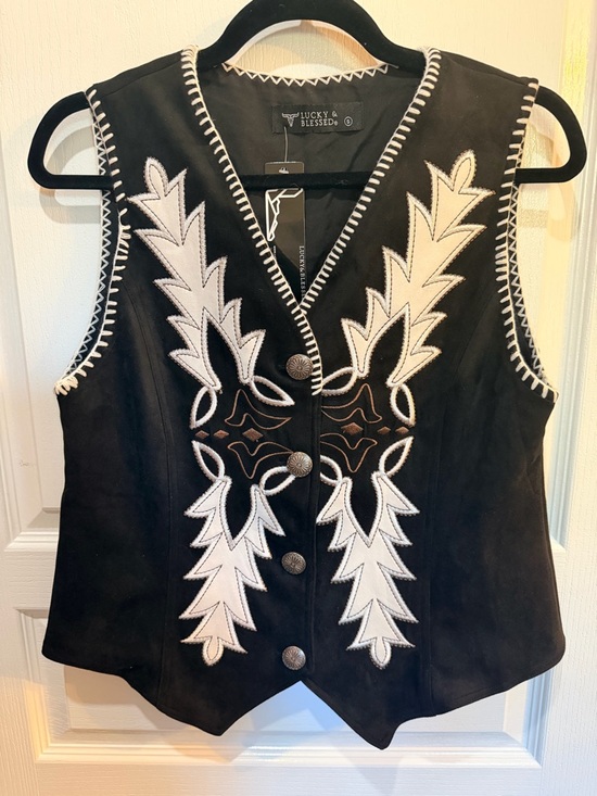 Lucky & Blessed Jackets & Blazers - Vintage Deadstock Western Vest with White Embroidered Appliqué and Conchos